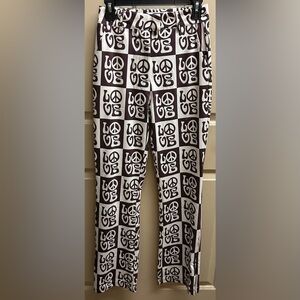 House of Sunny Brown and White Love and Peace Hippie Pants